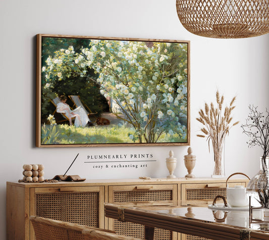 Reader Floral Landscape Oil Painting Framed Canvas Art 1