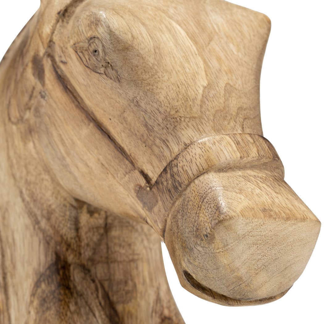 Wood Modern Carved Horse Head Figurine - Brown, 10 in.