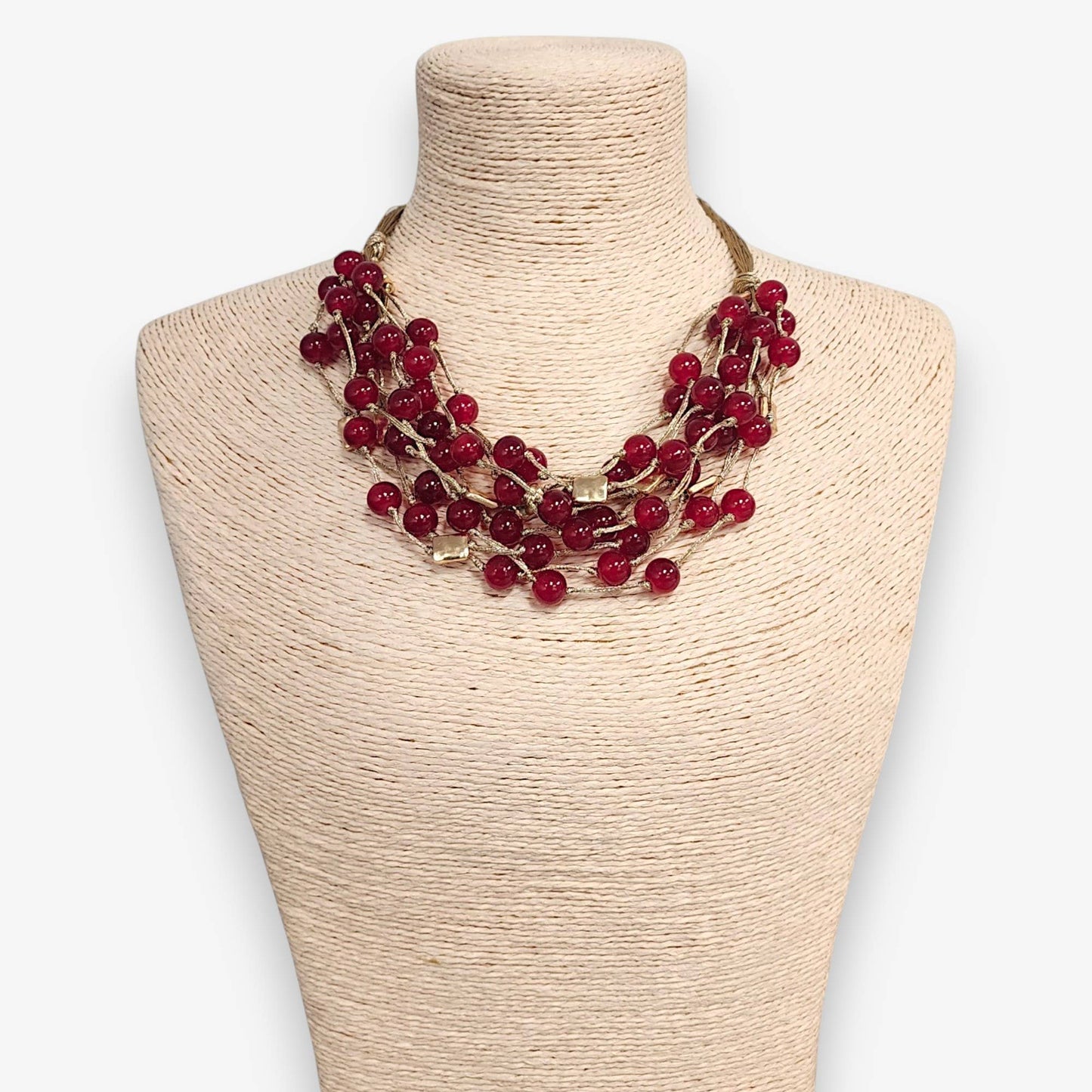 Chunky Ruby Red Beaded Necklace | Coastal Statement Jewelry