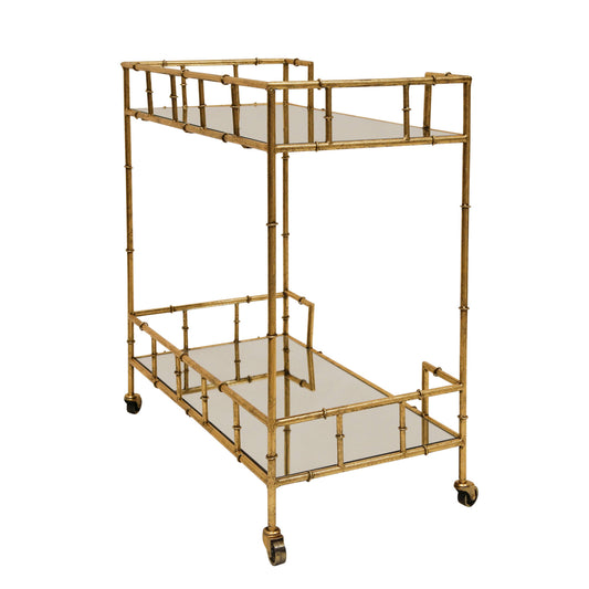 Gold 31x28 in. Metal Mirrored Top 2-Tier Gold Metal Bar Cart