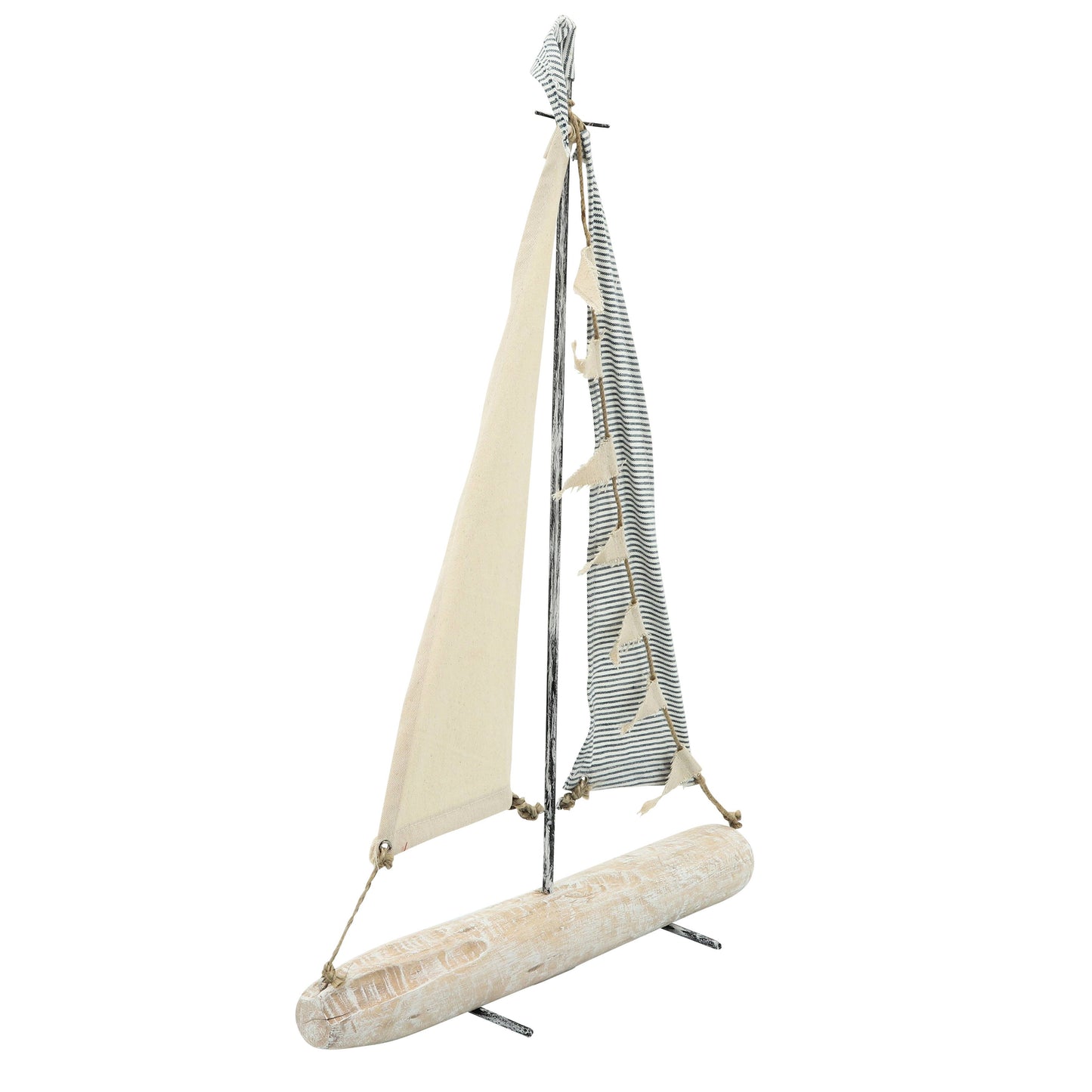 Object - Ivory/Blue Metal Sailboat with Fabric Sails, 27 in.