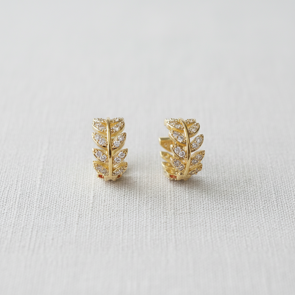 Vintage Zircon Wheat Ear Huggie Earrings