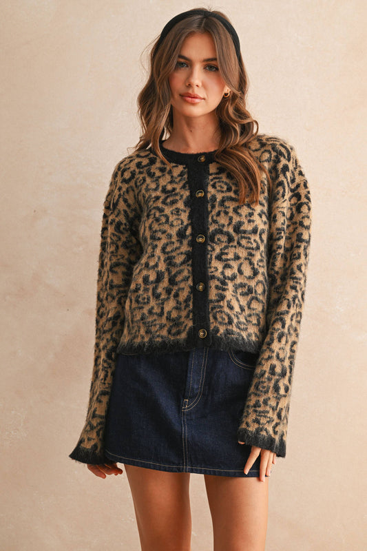 J5115   LEOPARD PRINT SWEATER CARDIGAN