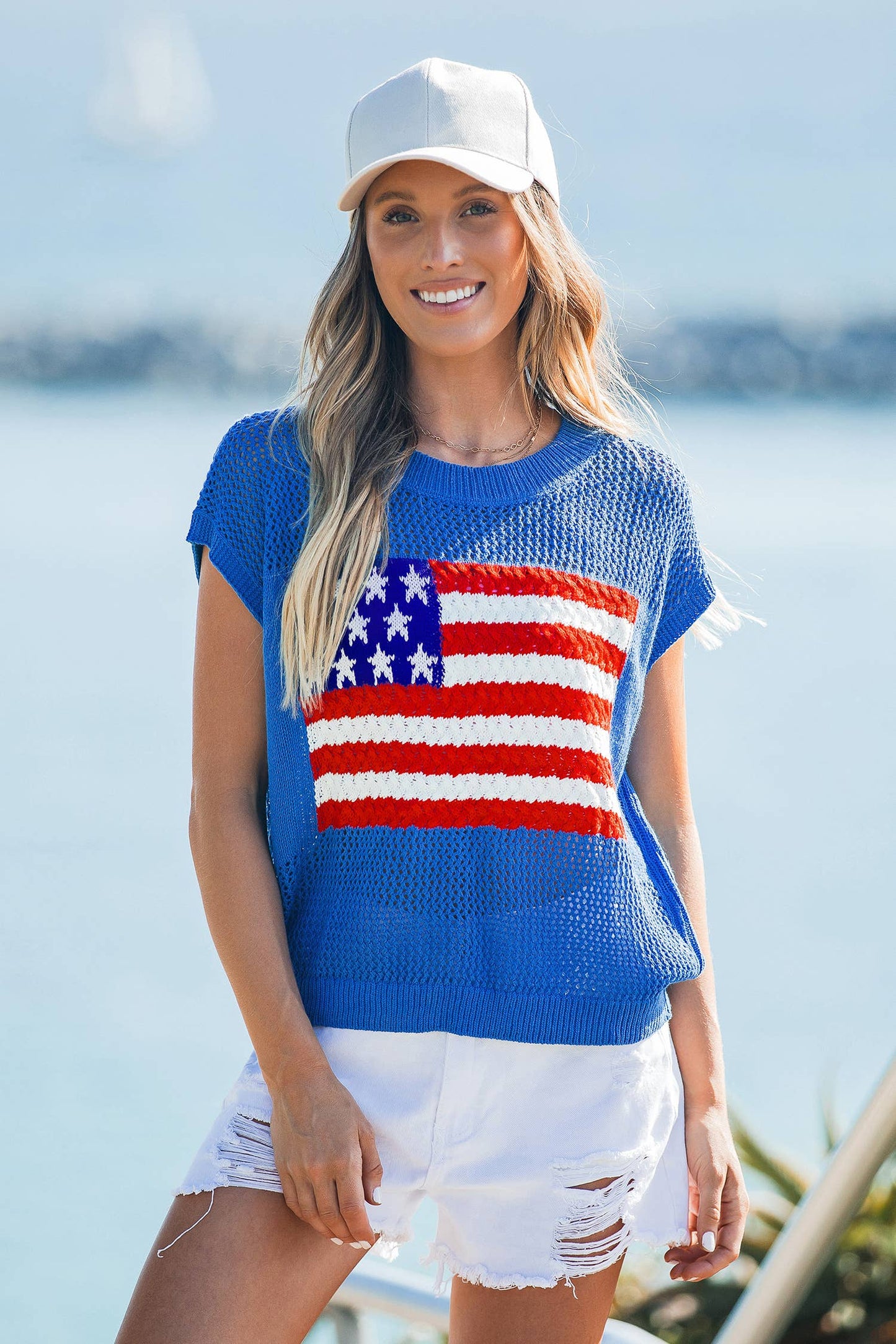 4th of July US Flag Graphic Short Sleeve Sweater Top