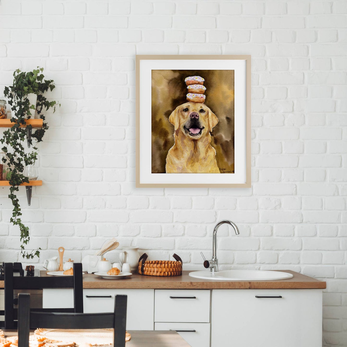 Happy Golden Retriever with - Print Under Glass Wall Art