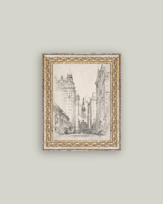 New York Sketch Framed Antique Art