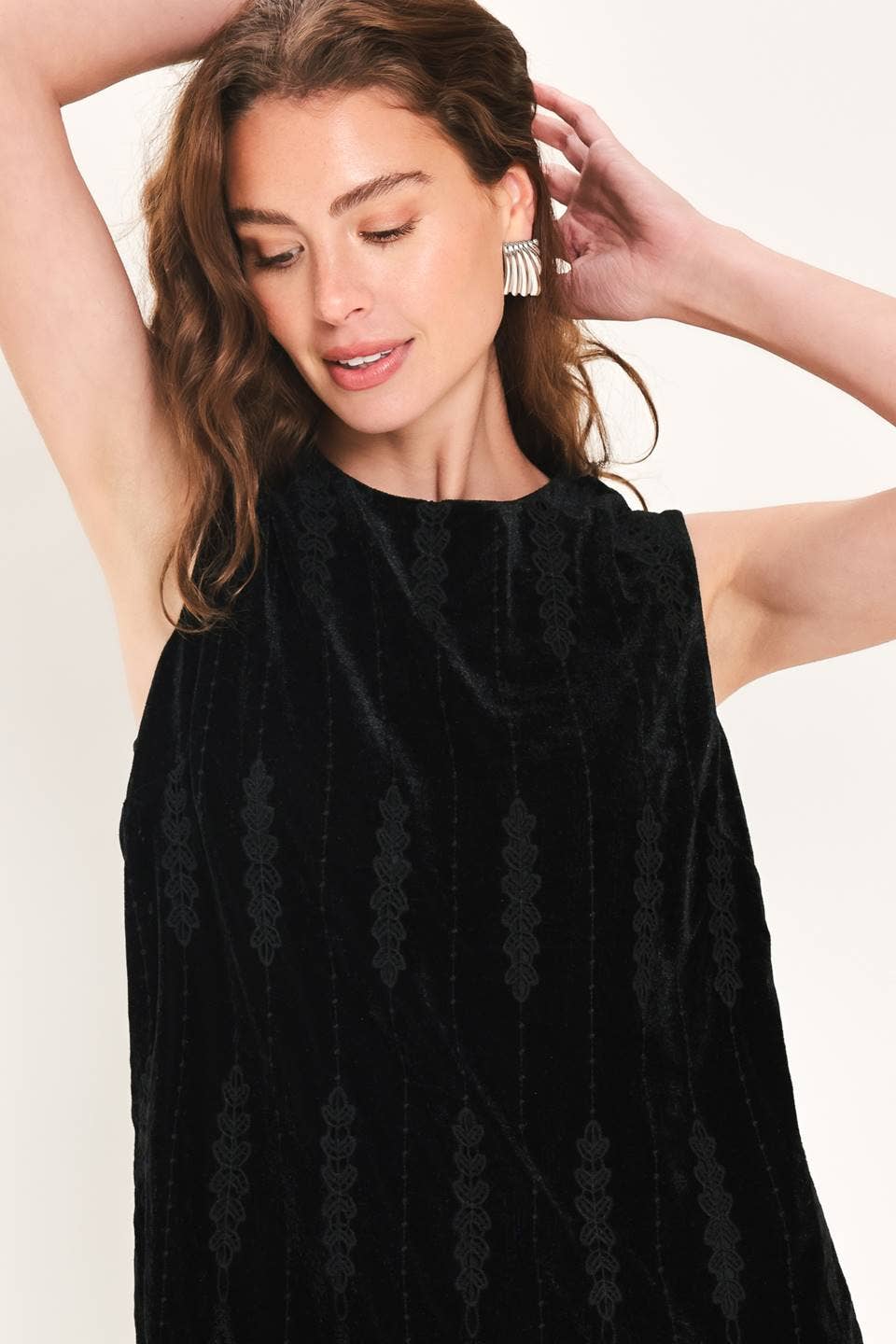 A textured velvet mini dress