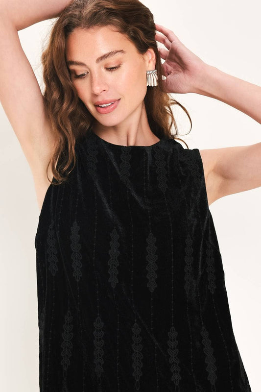 A textured velvet mini dress
