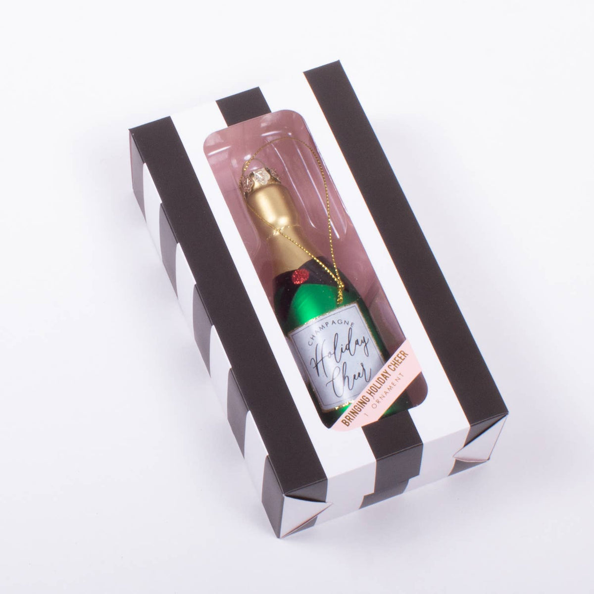 Holiday Cheer Champagne Bottle Glass Ornament