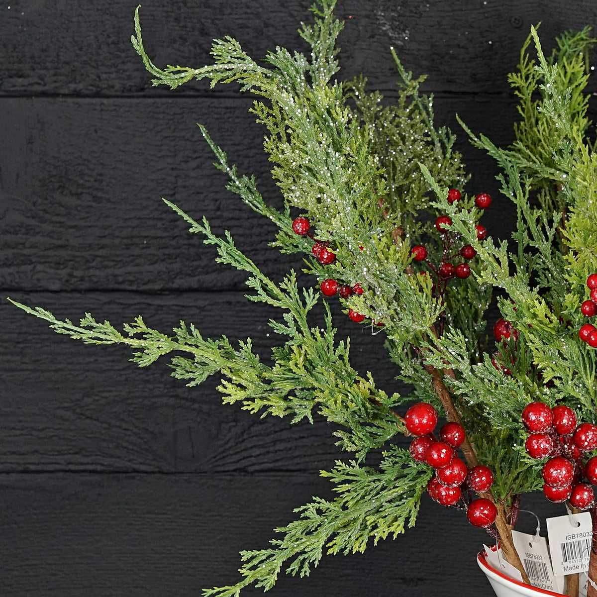 Sparkled Cedar pine and Red Berry Spray-
