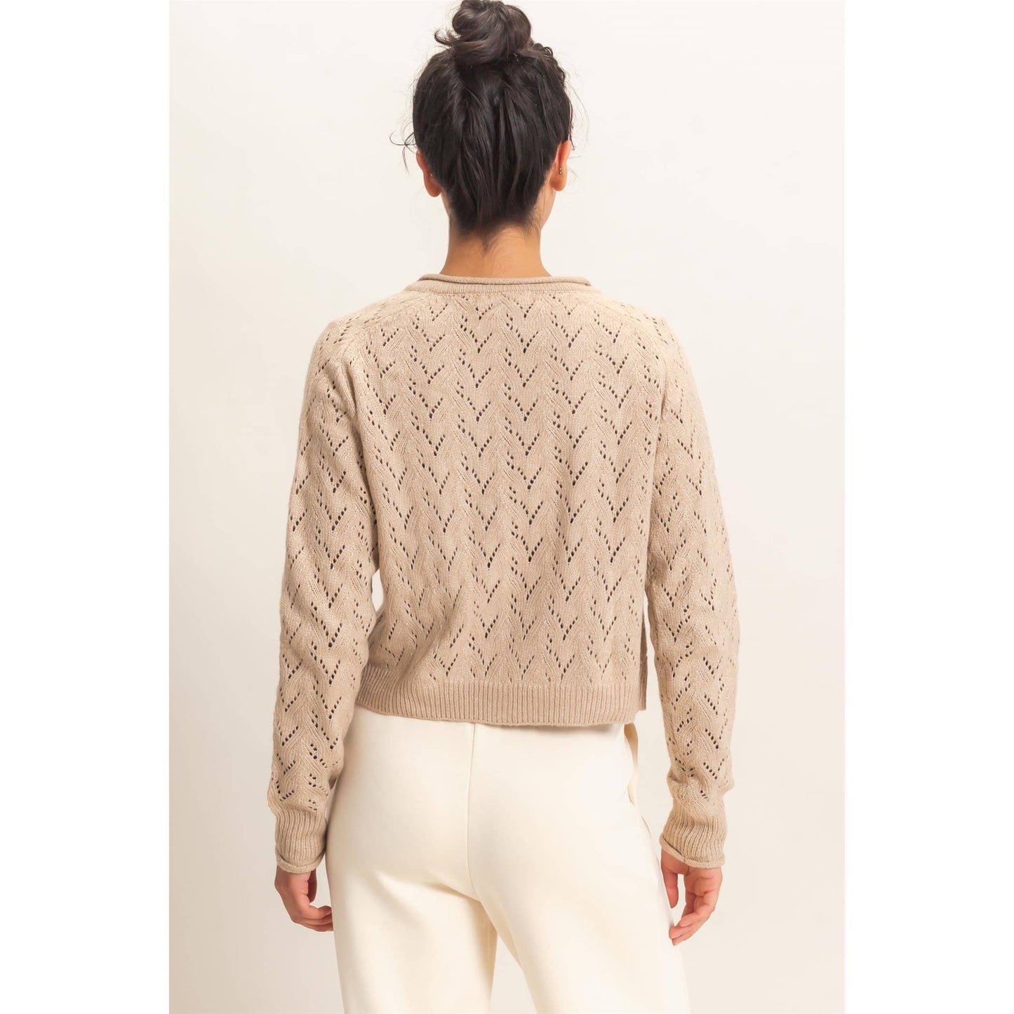 Pointelle Knit Button Front Cardigan
