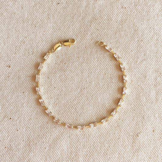 18K Gold Filled Sideways Baguette Tennis Bracelet