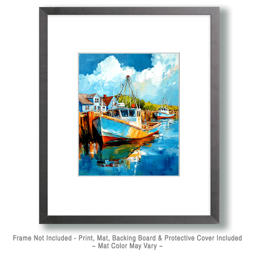 Lone Lobster Boat - Coastal Art Prints - 8"x10" Artwork for 12"x14" Frame
