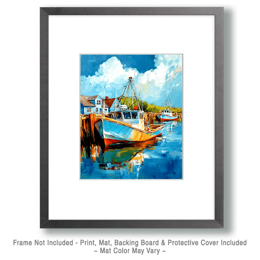 Lone Lobster Boat - Coastal Art Prints - 8"x10" Artwork for 12"x14" Frame