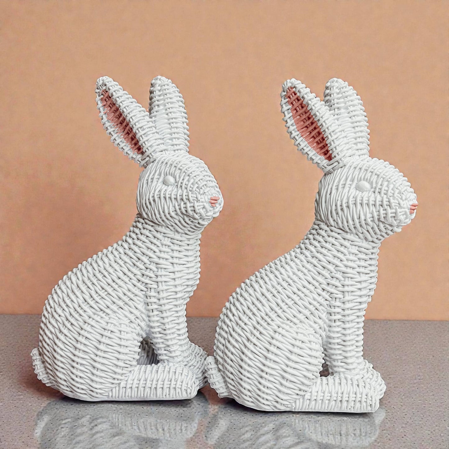 Easter Farmhouse Home Decor, Resin Bunny Figurine Rattan