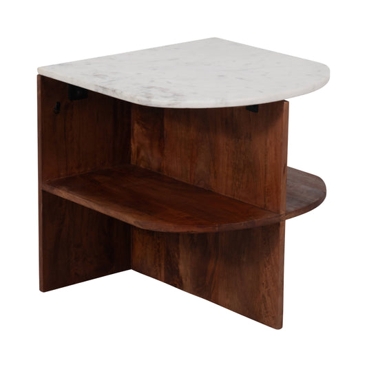 20" in Brown Mango Wood/Marble Half Round Side Table