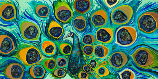 Beaded Peacock Stretched Canvas