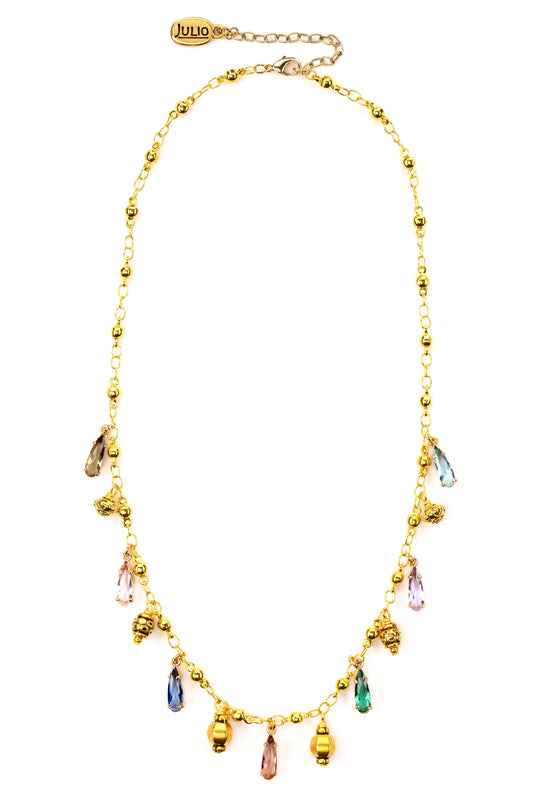 Skyfire Necklace with CZ Teardrops & Etched Metal Beads