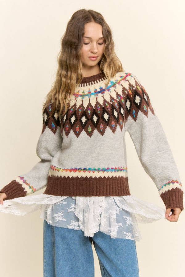 Fair Isle Yoke Crew Sweater