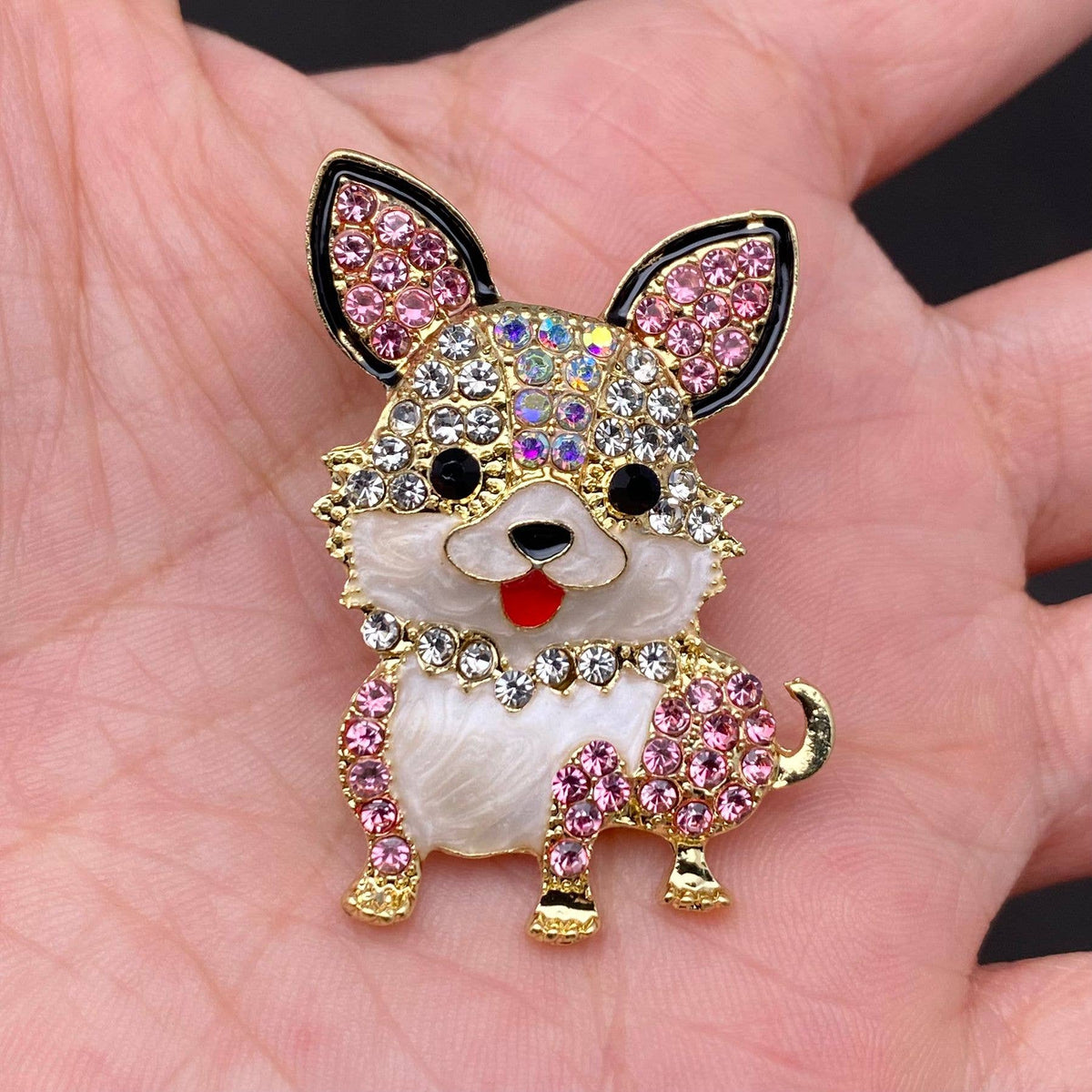 Hinestone Inlaid Enamel Puppy Brooch