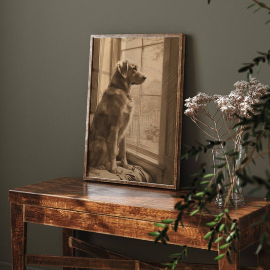 Golden Retriever Dog Charcoal Drawing Art Print Poster 7