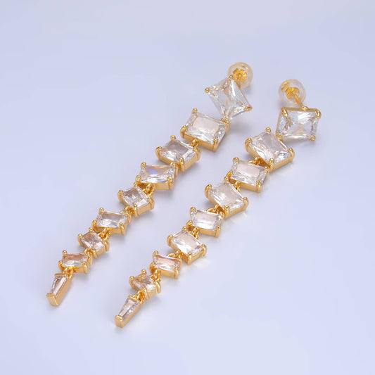24K Gold Filled CZ Baguette Stud Dangle Earring