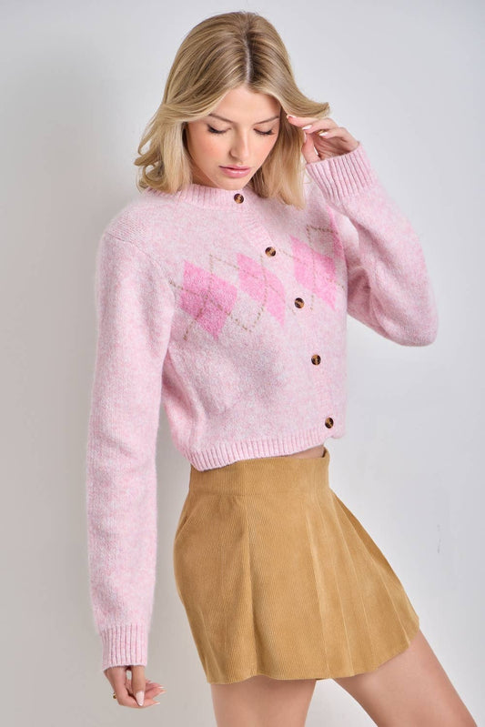 ARGYLE BUTTON UP CARDIGAN
