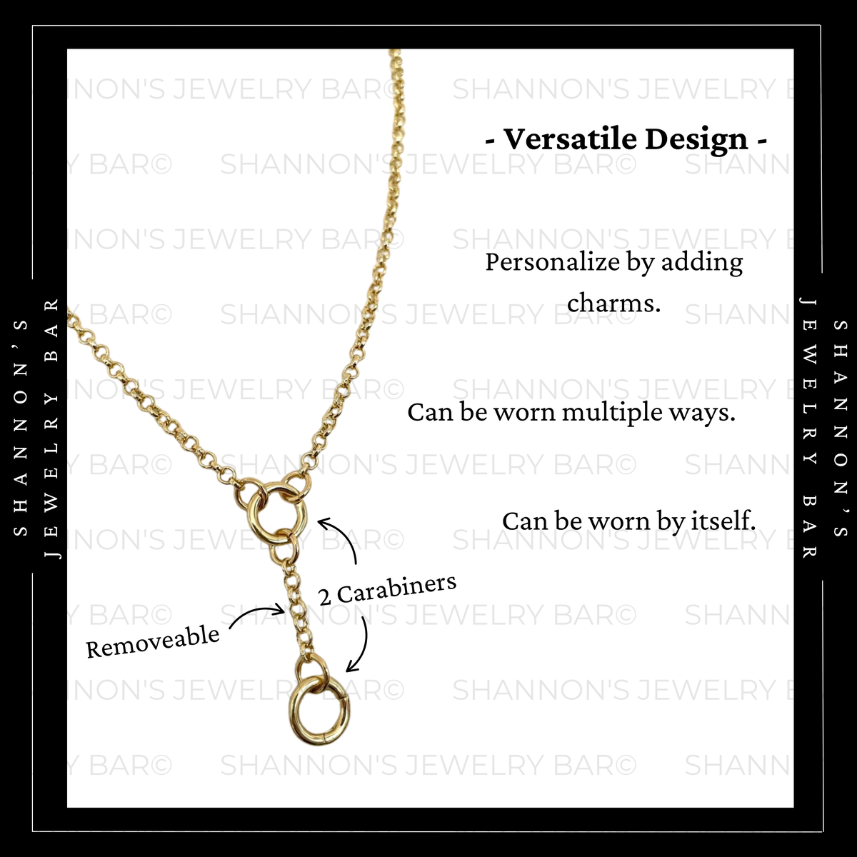Double Carabiner Chain Necklace, 18K Gold Plated