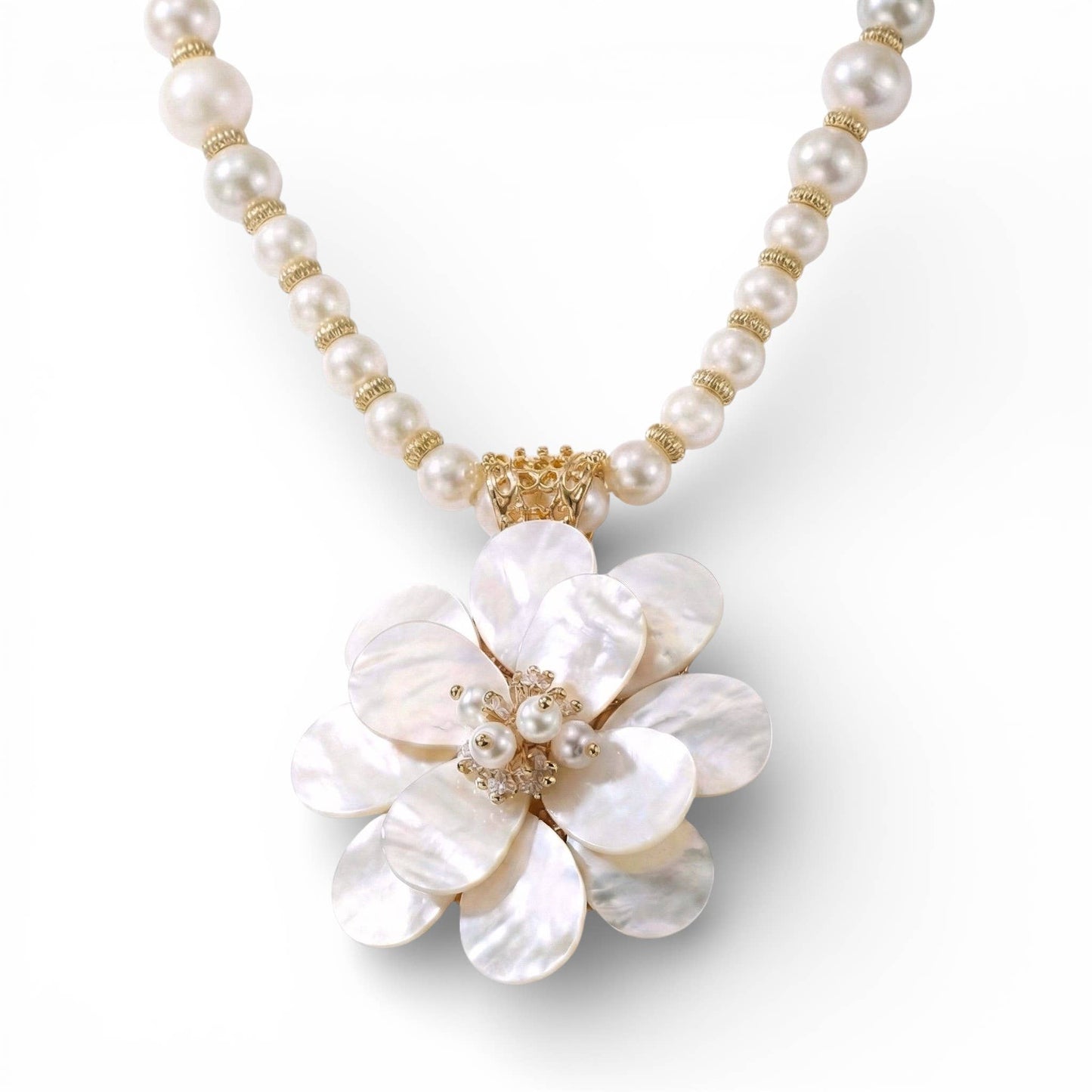 Mother of Pearl Flower Necklace | Handmade Statement Jewelry