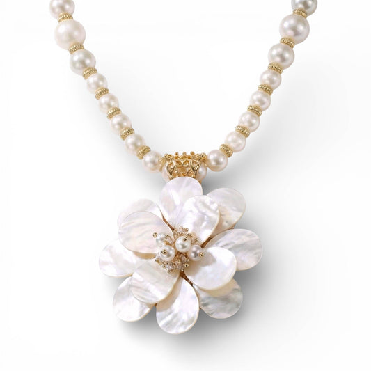 Mother of Pearl Flower Necklace | Handmade Statement Jewelry