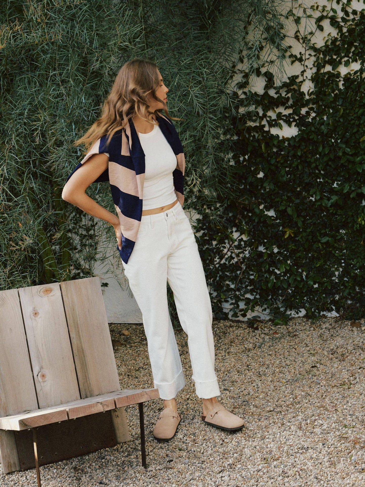Cuffed Slim Wide Leg Jeans - Optic White
