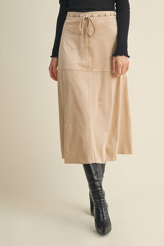 DRAWSTRING SUEDE A-LINE SKIRT