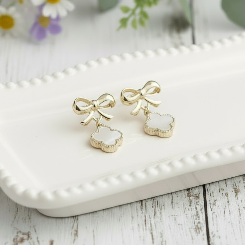 Ribbon & Clover Dangle Earrings