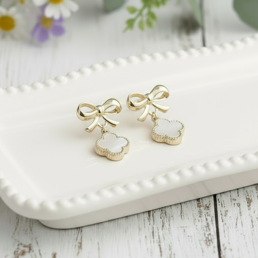 Ribbon & Clover Dangle Earrings
