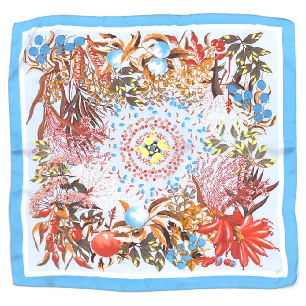 FLOWER PRINT SILKY BANDANA SQUARE NECK SCARF