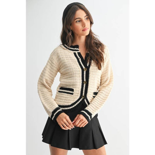 Classic Knit Cardigan Wtin Contrast Trim