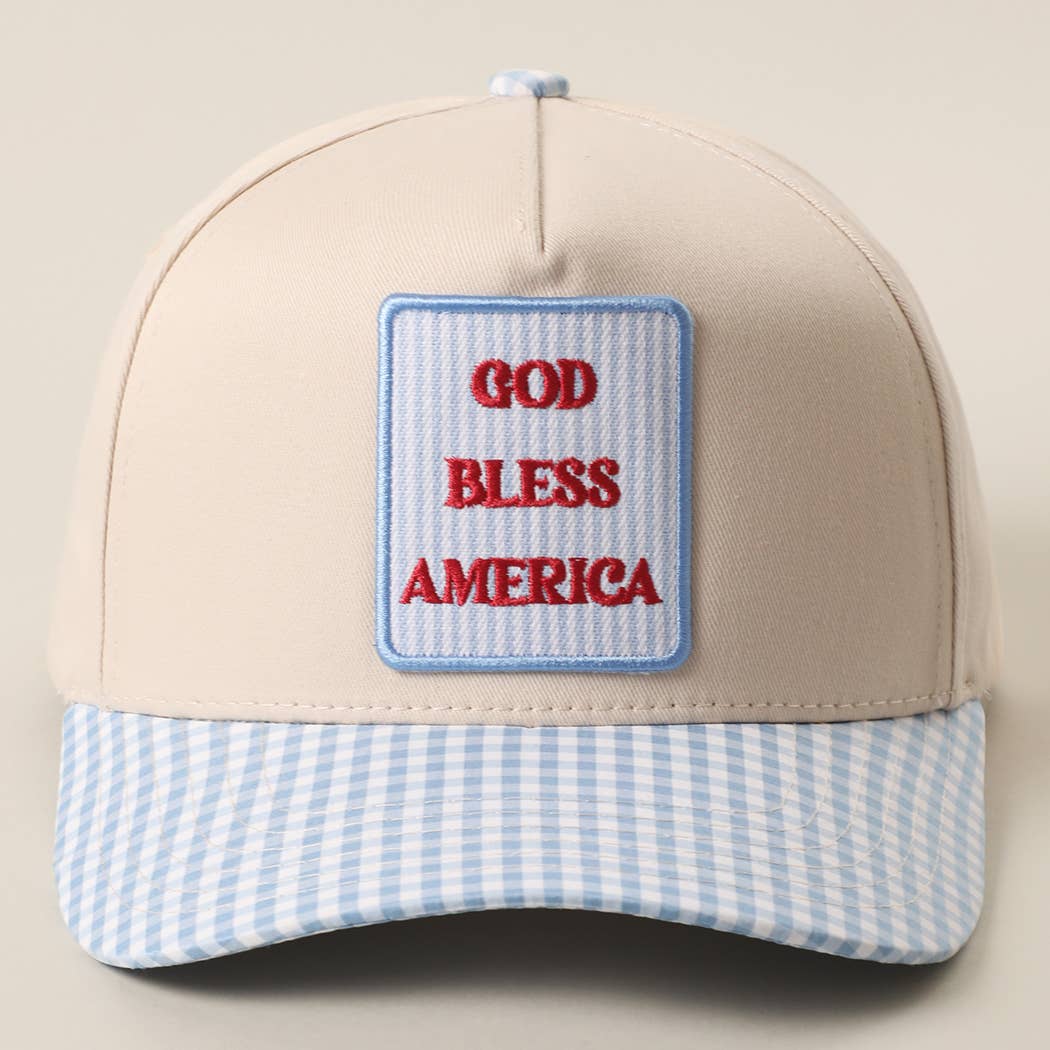 GOD BLESS AMERICA Embroidered Patch Gingham Trucker Hat