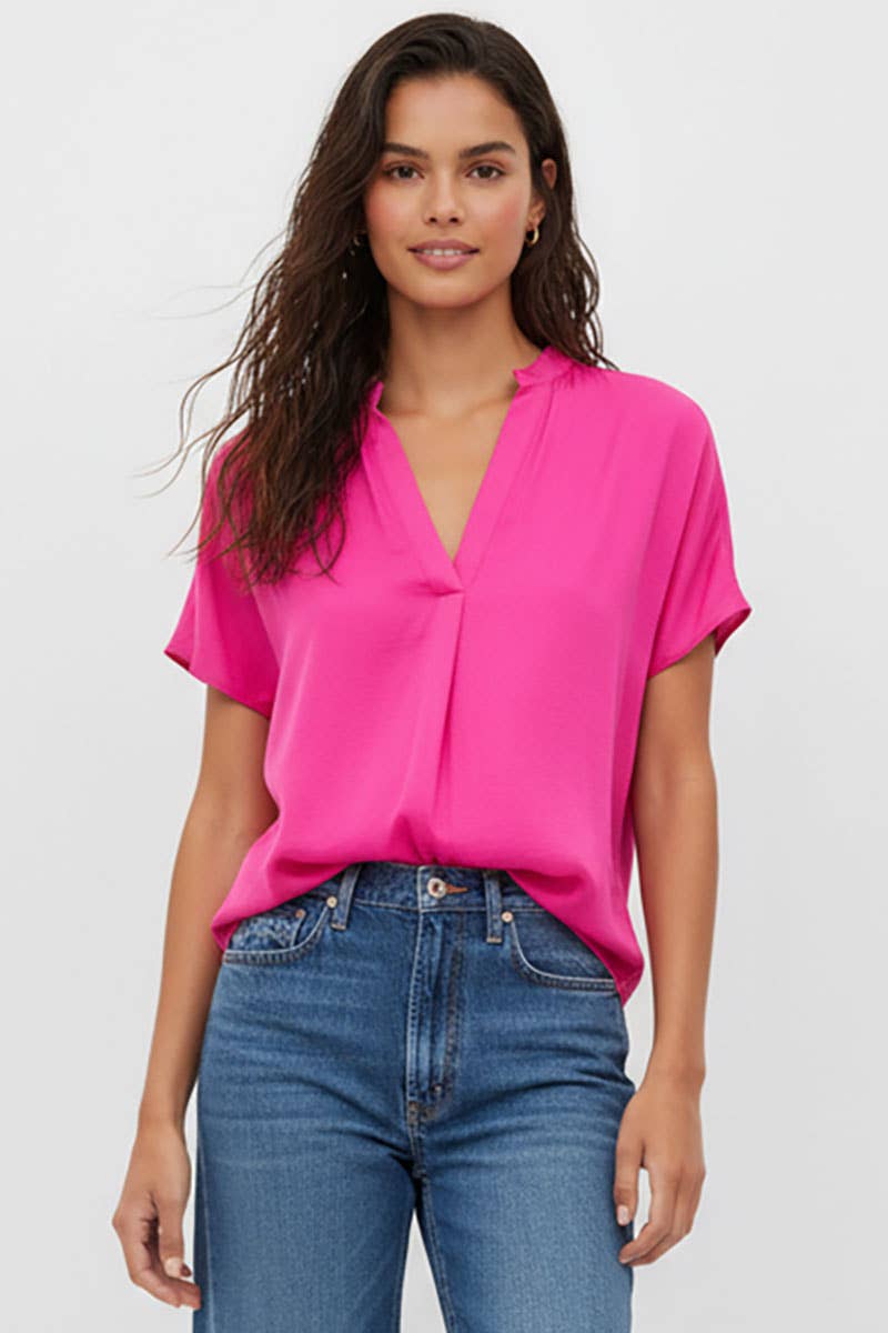 Drop Shoulder V-Neck Blouse