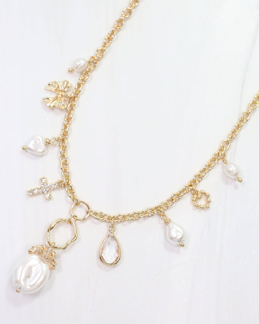 Packard Pearl Charm Necklace Gold