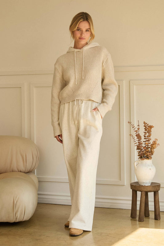 Knitted Hoodie Mixed Media Sweater