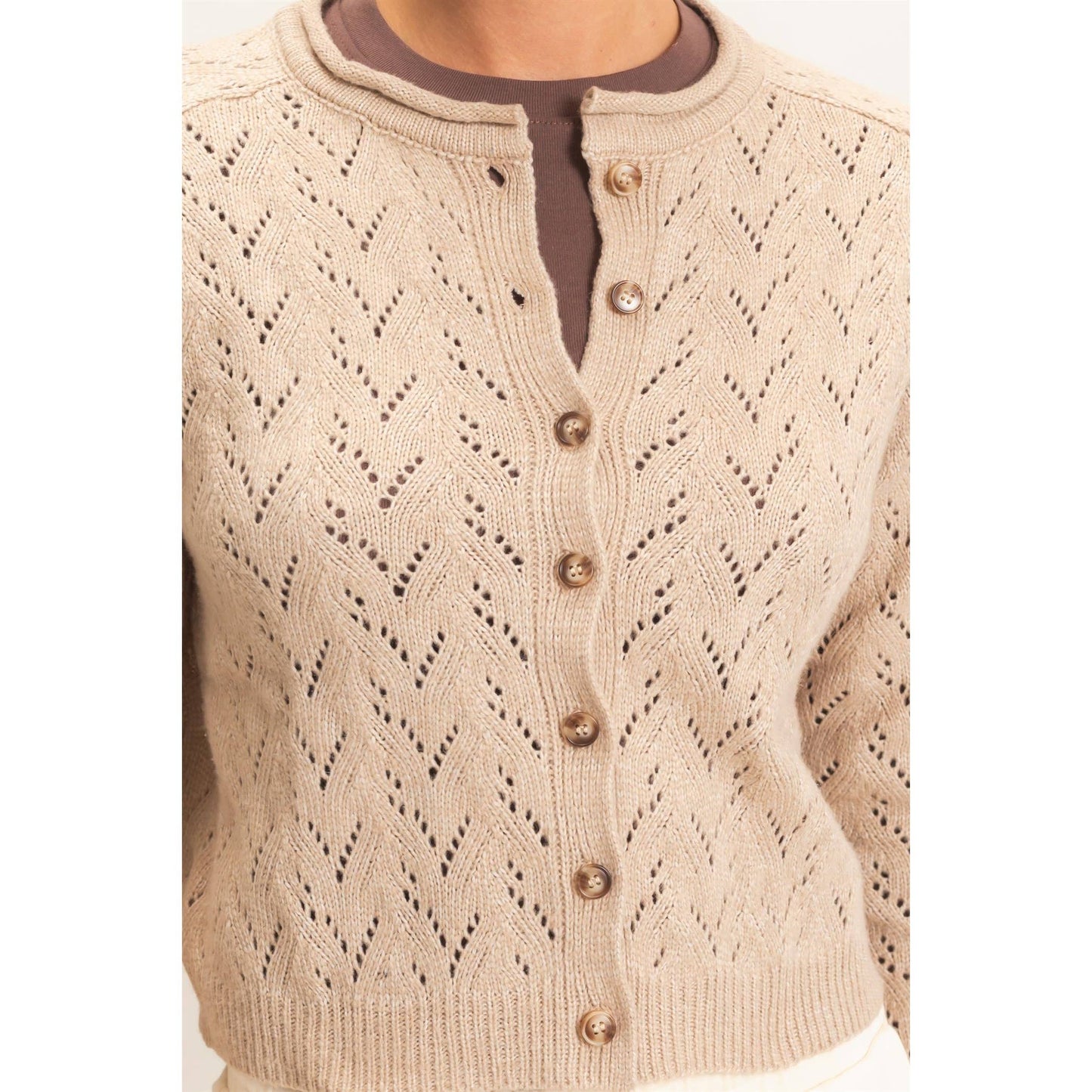 Pointelle Knit Button Front Cardigan