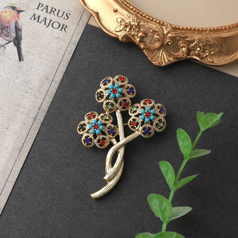 Vintage Baroque Brooch Enamel Plant Animal Pin