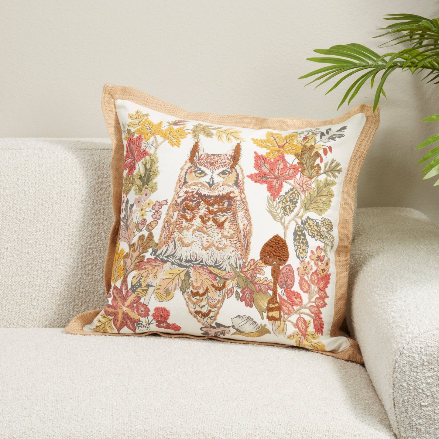Embroidered Owl Throw Pillow