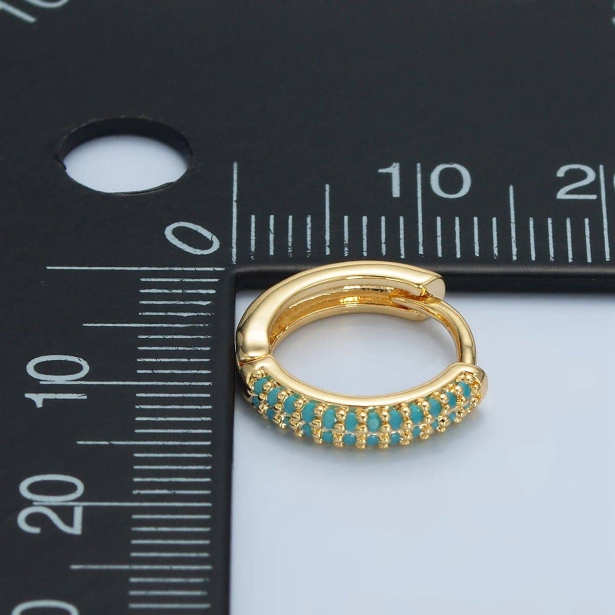 24K Gold Filled 13mm Turquoise Micro Paved Cartilage Huggie Earrings | AD731