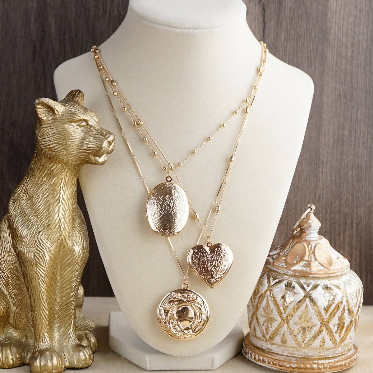 Vintage Inspired Locket Necklace - Long Gold Pendant Necklace