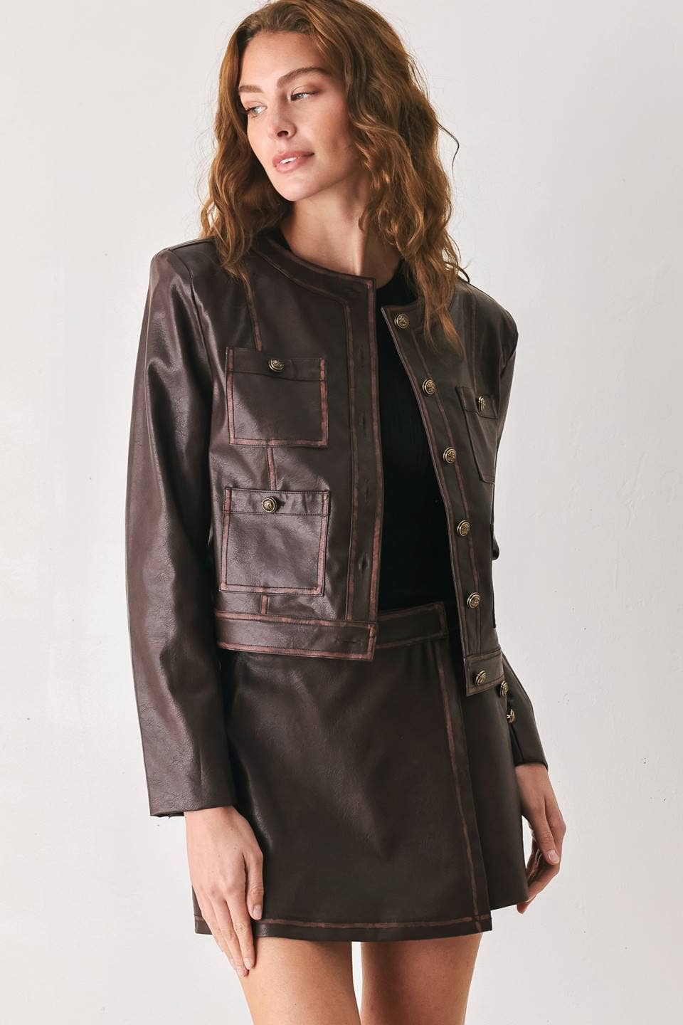 A faux leather cropped jacket