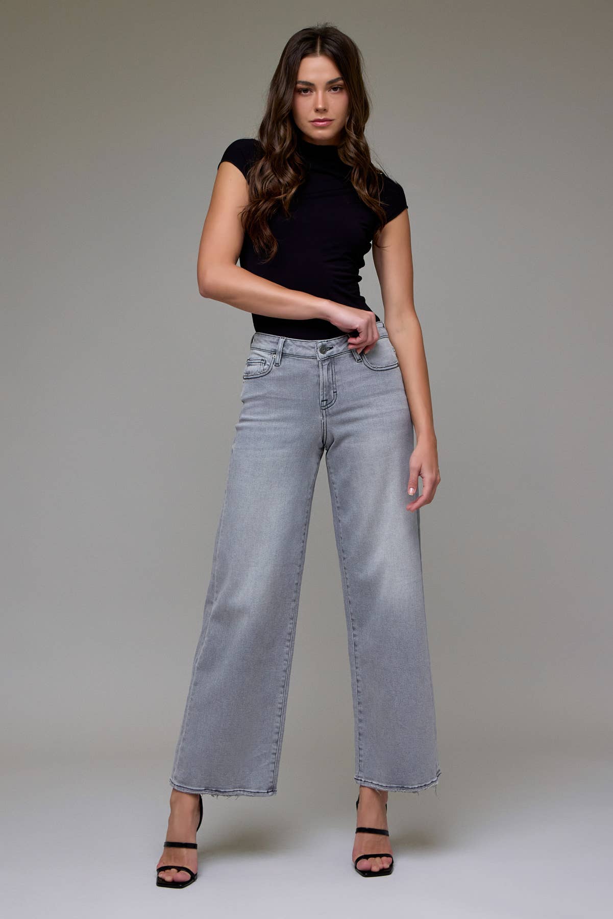 Light Grey Mid Rise Extra Wide Leg Jeans