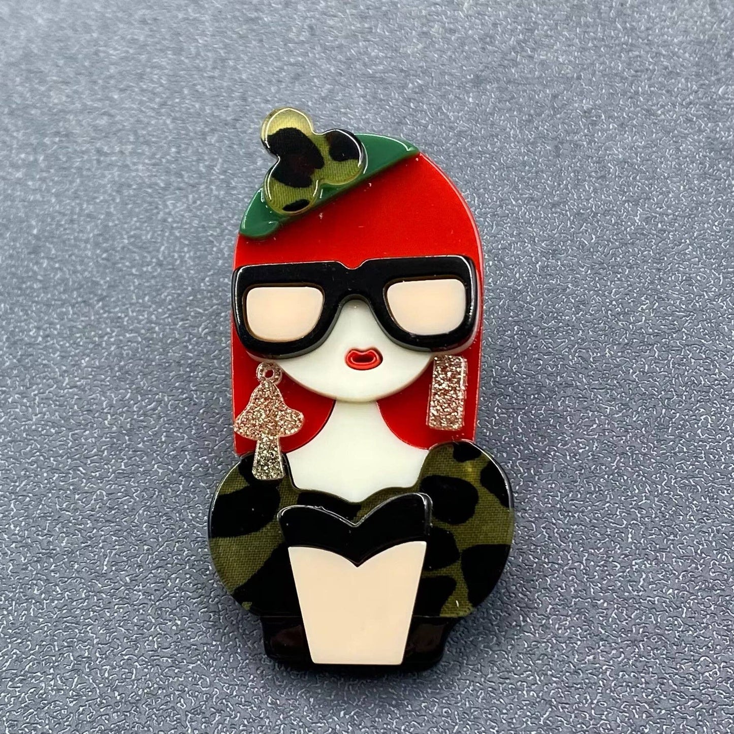 Red Hair Girl Acrylic Brooch