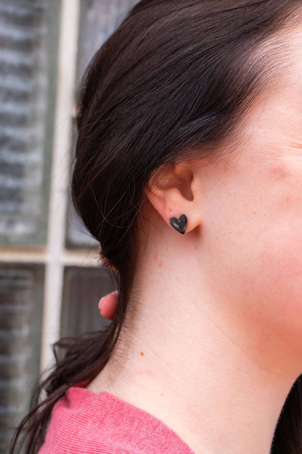 Hand Drawn Heart Studs – Black