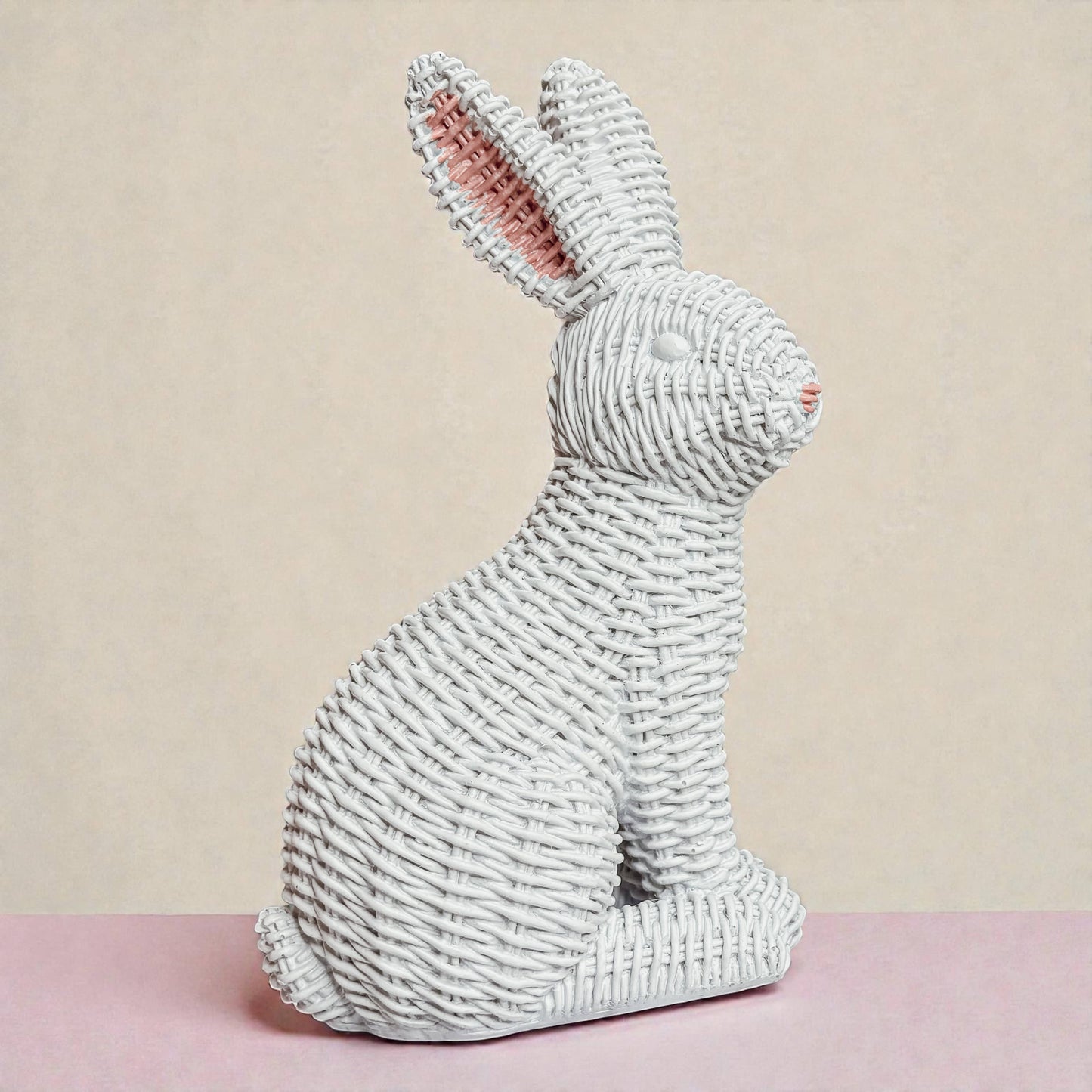 Easter Farmhouse Home Decor, Resin Bunny Figurine Rattan